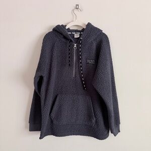 PINK by Victoria’s Secret Gray Sherpa Half Zip Hoodie Women’s M Logo Pullover